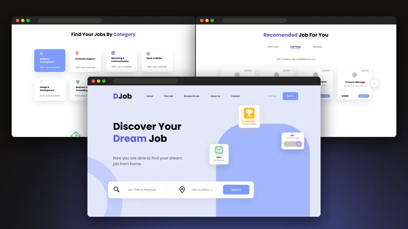 UI/UX design for the DJob job search website
