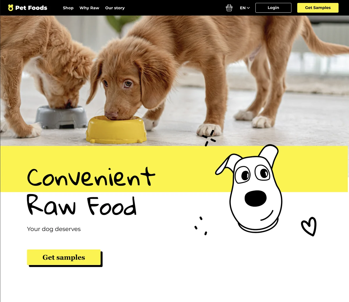 Сайт Zoozy Pet Food: перший екран