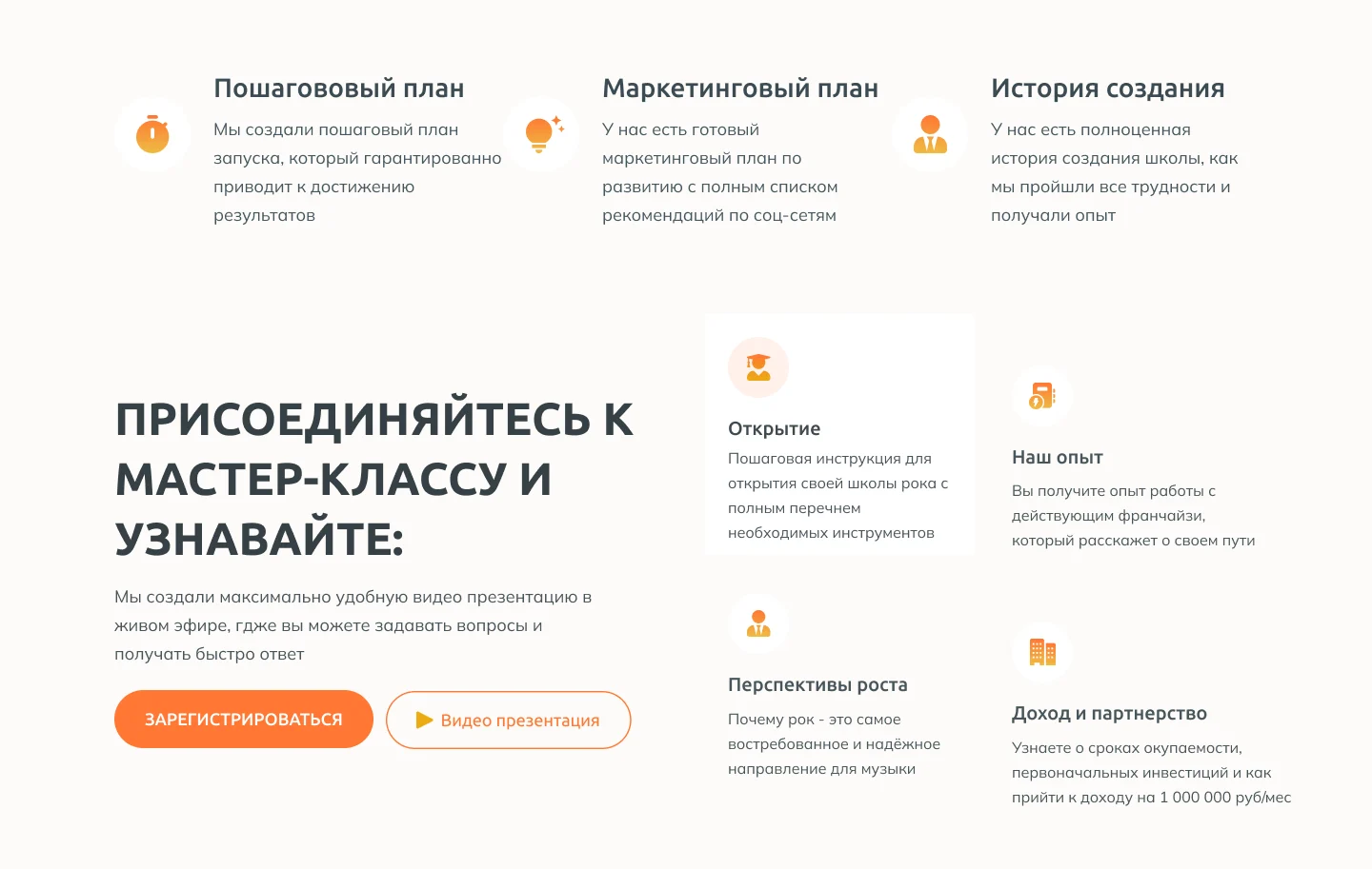 Лендінг майстер-класу Rockstar: переваги й теми майстер-класу