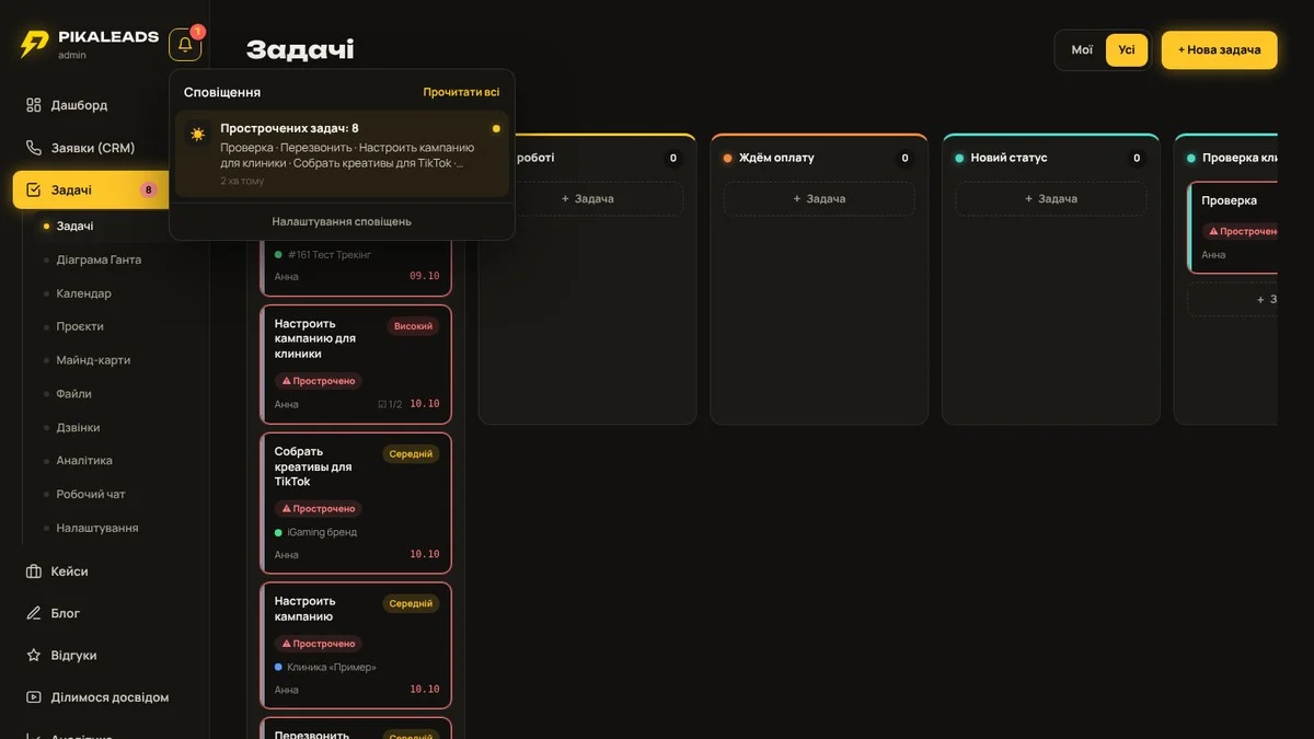 Pika Leads website: team tasks